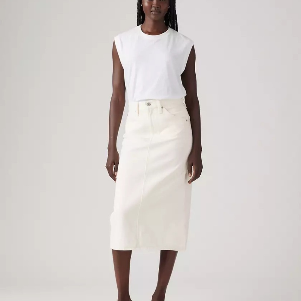 NWT denim winter white midi skirt size 25 New‎ Year’s party glam boho edgy goth
